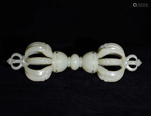 A WHITE JADE VAJRA PESTLE