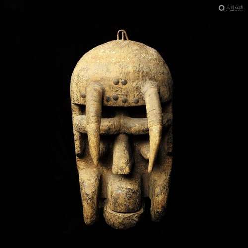 Wooden warrior mask with crusted patina Democratic…