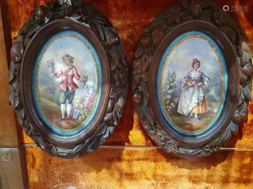 1 pair of porcelain and Sévres wood medallions end…