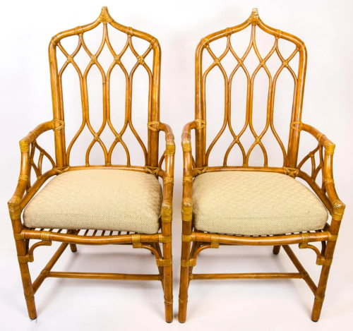 2 Mid Century McGuire Style Rattan Gothic Chairs