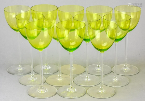 Set of 12 Baccarat Green & Clear Crystal Goblets