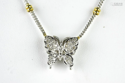 Vintage 14k White & Yellow Gold Butterfly Necklace