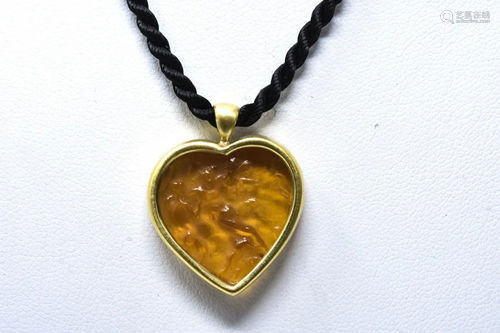 Vintage 14k Gold Amber Venetian Glass Intaglio