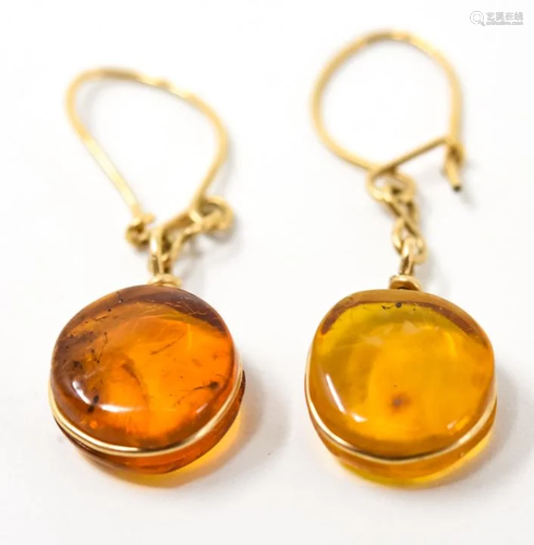 Pair of Antique Gold & Natural Amber Earrings