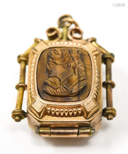 Antique 19th C Tiger's Eye & Bloodstone Locket