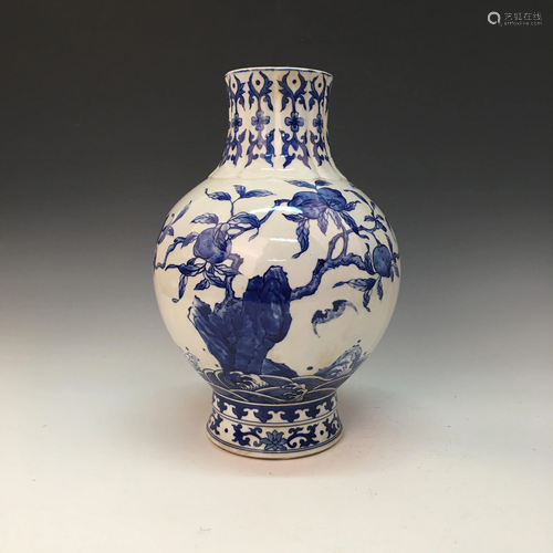 Chinese Blue-White 'Peach'Vase, Qianlong Mark