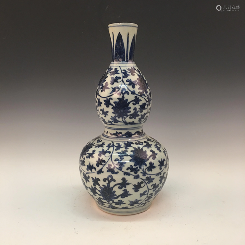 Chinese Blue-White Double Goured 'Lotus' Bottle V…