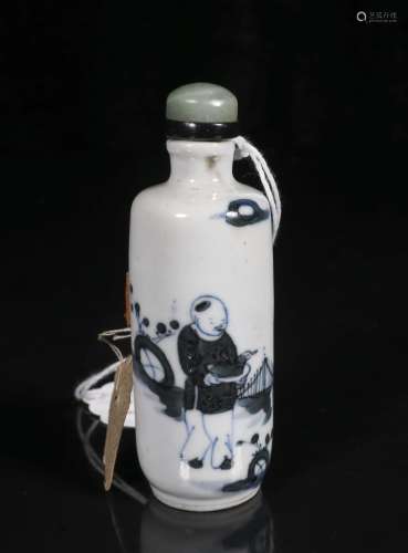 Qing Kangxi blue and white figure snuff bottle