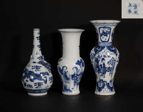 Three Blue and White Vases Qing Dynasty
