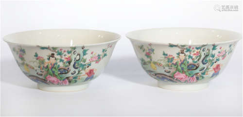 Pair Famille Rose Floral Bowls Yongzheng Period
