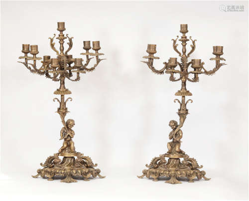 Pair Bronze Candlesticks 18th Century