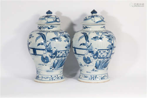 Pair Blue and White Garnitures Kangxi Period