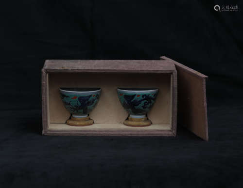 Pair Blue and White Cups Xuande Period