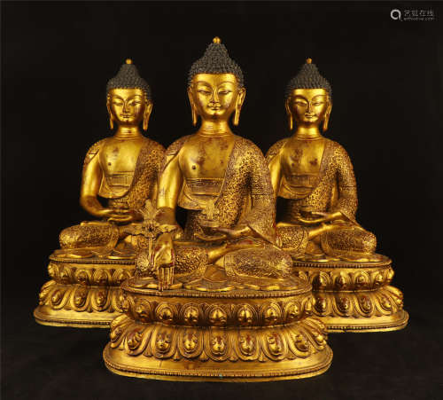 Three Bronze Gilt Bodhisattvas Ming Dynasty