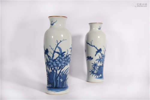 Pair Blue and White Sleeve Vases Shunzhi Period