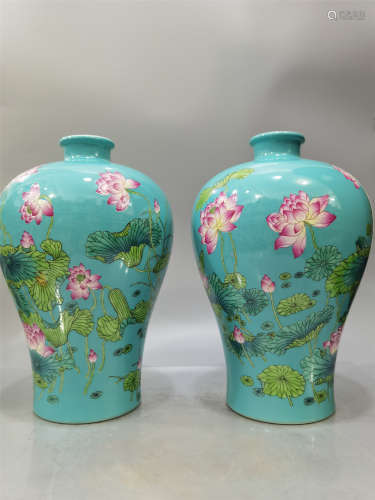 Pair Famille Rose Meiping Qianlong Period