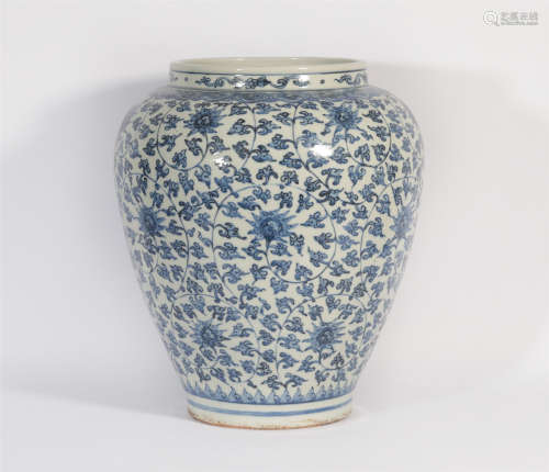 A Blue and White Lotus Scrolls Jar