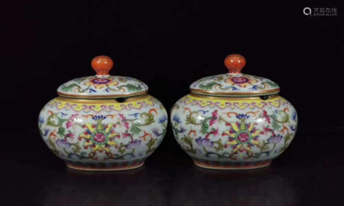 Pair Famille Rose Jars Qianlong Period