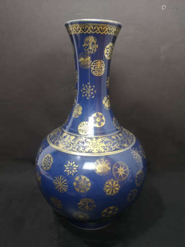 A Blue Ground and Gilt Bottle Vase Guangxu Period