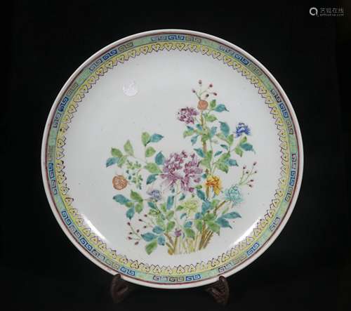 Qing Xuantong powder enamel plate with floral design