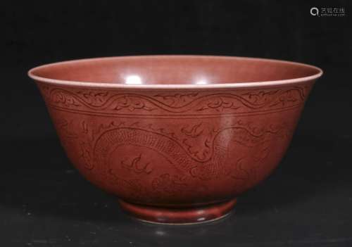 qing dynasty Dragon bowl with red glaze