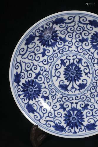 Qing Guangxu blue and white wrapped lotus - grain plate