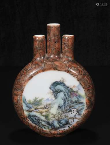 republic Powder enamel landscape vase with three pipes