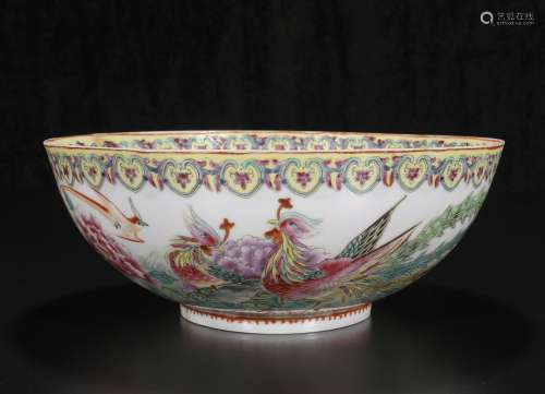 Mid-twentieth century Powder enamel bowl with bird