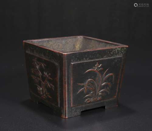 qing dynasty bronze square incense burner