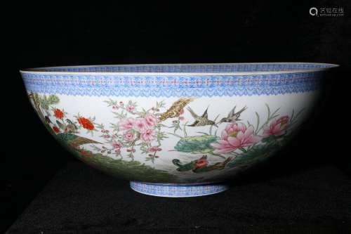 mid-twentieth century  Powder enamel bowl with bird