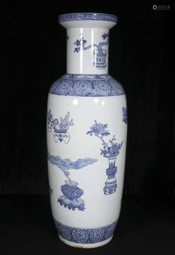 Mid-20th century Blue and white Vase with graphics