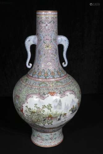 Mid-20th century Cao Da Bai Powder enamel vase with two