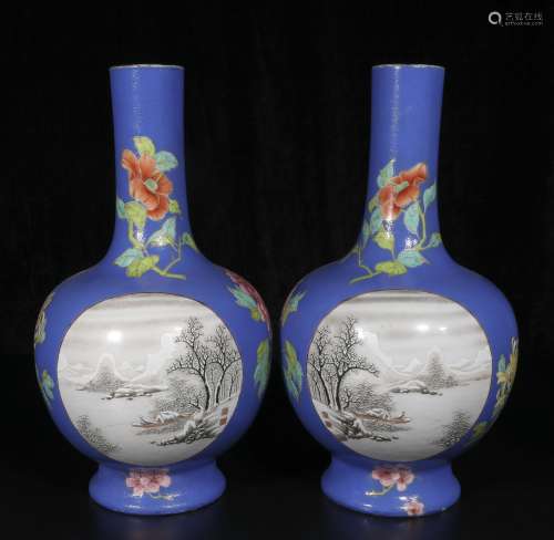 republic He Xu Ren Powder enamel vase with landscape