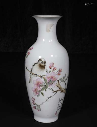 Mid-20th century  Powder enamel vase with peach blossom