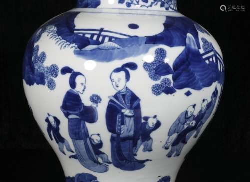 qing dynasty  Blue and white figure tattoo general jar