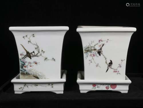 republic Pastel flower and bird POTS for a pair