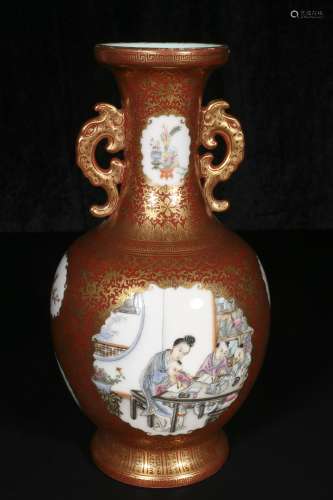 republic  Coral tracing gold open light amphora bottle