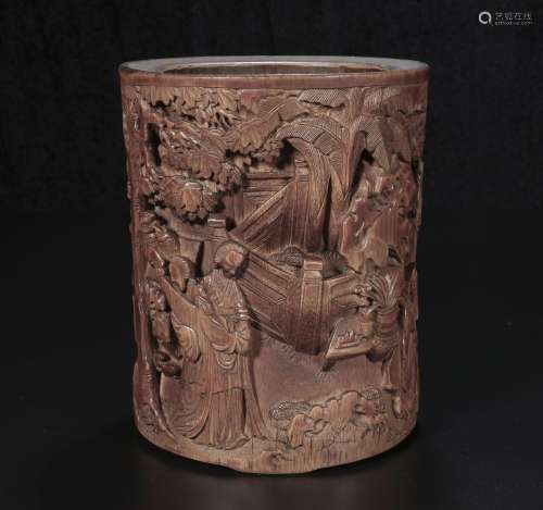 qing dynasty Bamboo carved figures pen holder