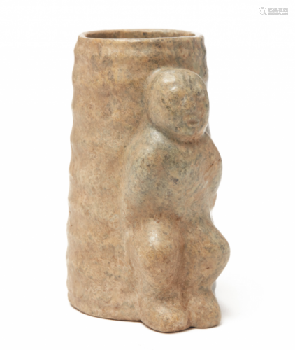 A CARVED JADE CYLINDER WITH FIGURE
