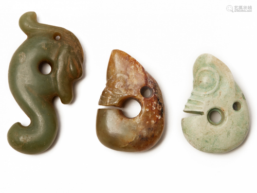 THREE HONGSHAN STYLE JADE AND STONE CARVINGS