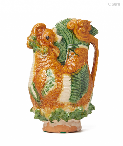 AN UNUSUAL SANCAI-GLAZED EWER