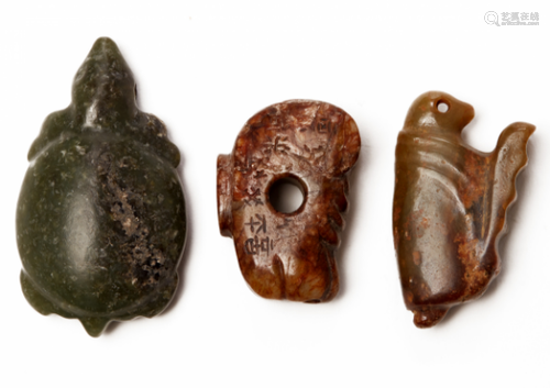 THREE JADE ANIMAL CARVINGS