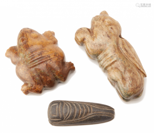 THREE ZOOMORPHIC JADE CARVINGS