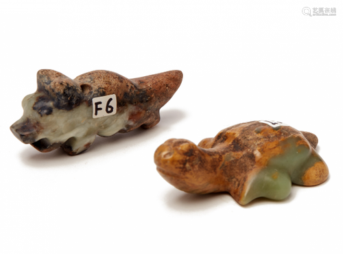 TWO SMALL JADE ANIMAL FORM PENDANTS