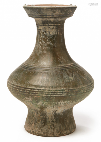 A LARGE GREEN-GLAZED POTTERY HU JAR (2)