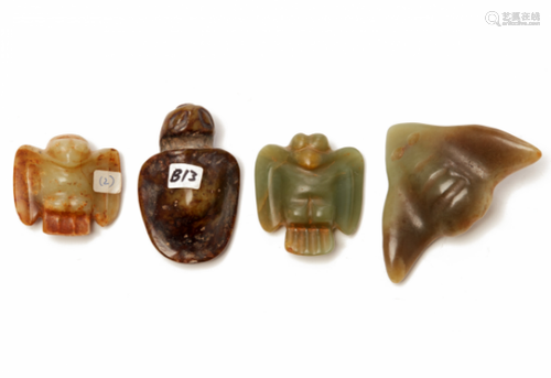 FOUR HONGSHAN STYLE JADE ANIMAL CARVINGS