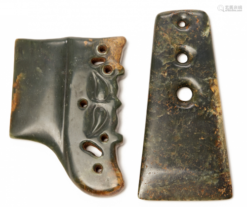 TWO CEREMONIAL JADE AXE HEADS