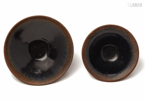 TWO JIAN 'HARE'S FUR' GLAZED TEA BOWLS