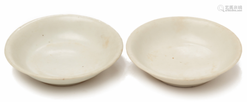 TWO SIMILAR WHITE GLAZED SHALLOW DISHES