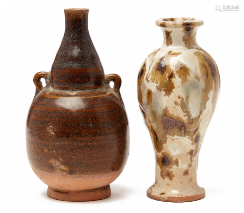 TWO GLAZED POTTERY VASES